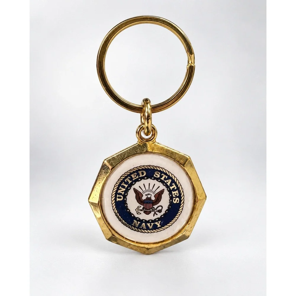 Vintage United States Navy Gold Tone Keychain Made in USA 3.25 Inch